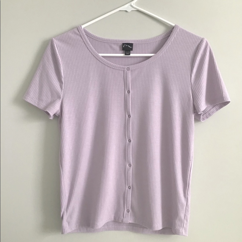 buttoned purple short sleeve shirt
